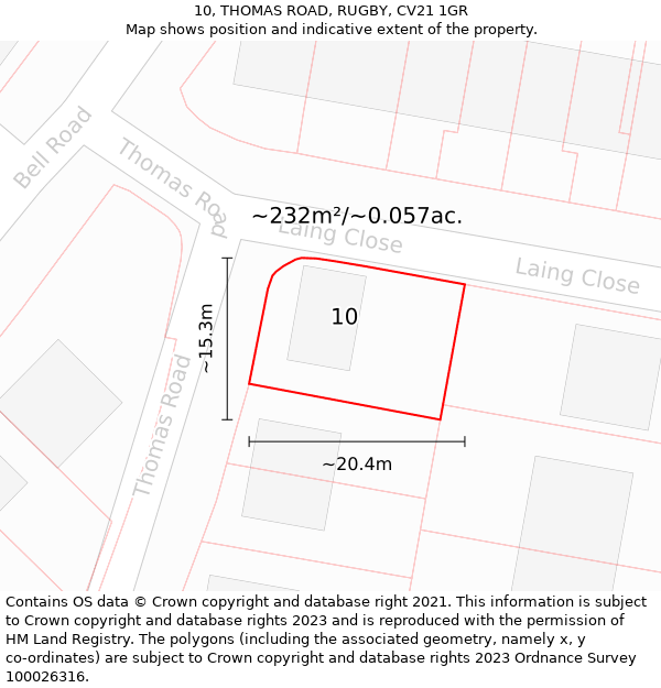 10, THOMAS ROAD, RUGBY, CV21 1GR: Plot and title map