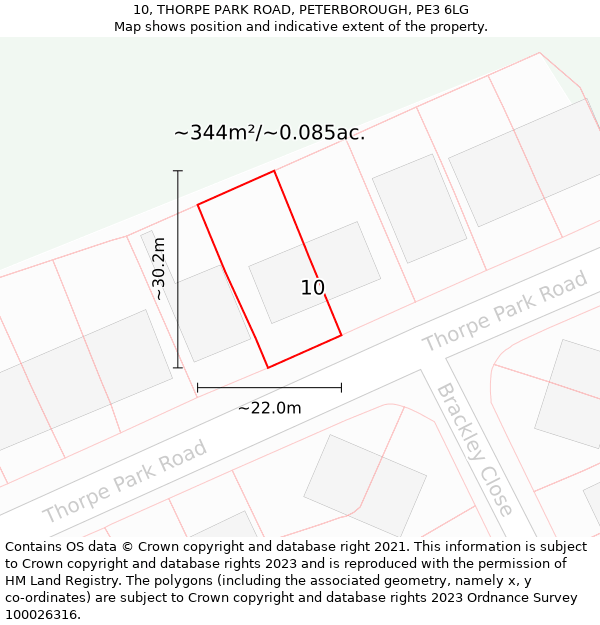 10, THORPE PARK ROAD, PETERBOROUGH, PE3 6LG: Plot and title map