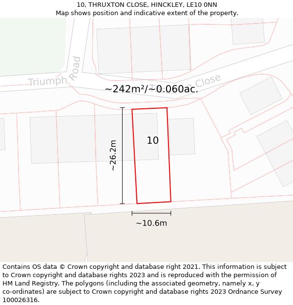 10, THRUXTON CLOSE, HINCKLEY, LE10 0NN: Plot and title map