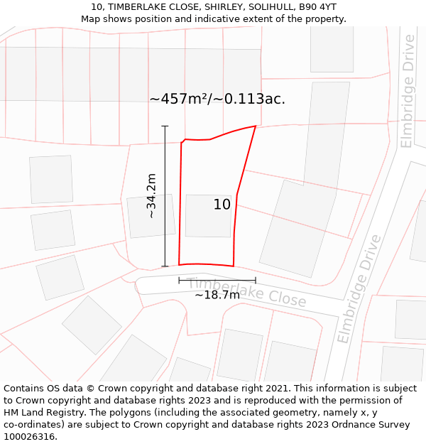 10, TIMBERLAKE CLOSE, SHIRLEY, SOLIHULL, B90 4YT: Plot and title map