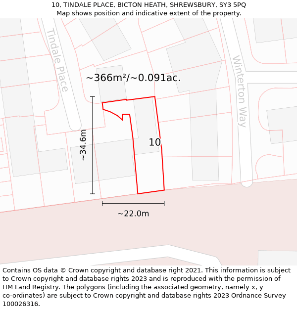 10, TINDALE PLACE, BICTON HEATH, SHREWSBURY, SY3 5PQ: Plot and title map