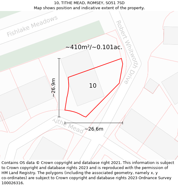 10, TITHE MEAD, ROMSEY, SO51 7SD: Plot and title map