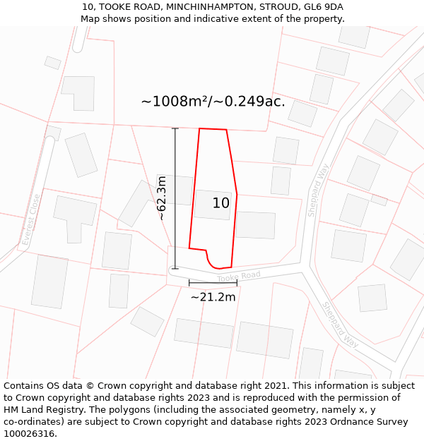 10, TOOKE ROAD, MINCHINHAMPTON, STROUD, GL6 9DA: Plot and title map