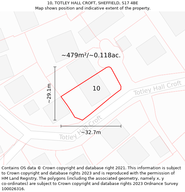 10, TOTLEY HALL CROFT, SHEFFIELD, S17 4BE: Plot and title map