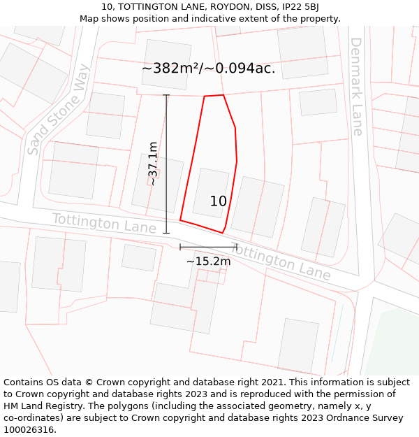 10, TOTTINGTON LANE, ROYDON, DISS, IP22 5BJ: Plot and title map