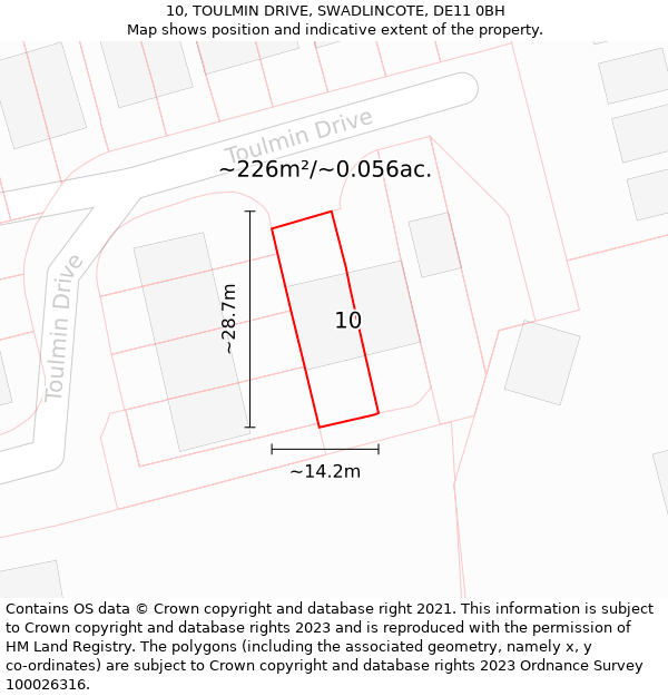 10, TOULMIN DRIVE, SWADLINCOTE, DE11 0BH: Plot and title map