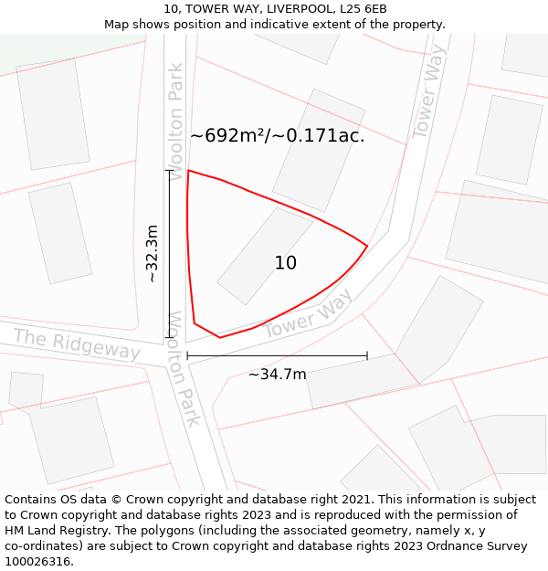10, TOWER WAY, LIVERPOOL, L25 6EB: Plot and title map