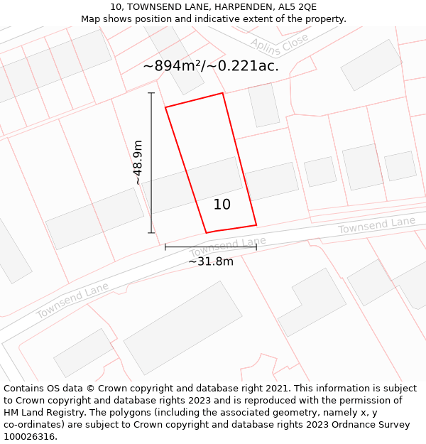 10, TOWNSEND LANE, HARPENDEN, AL5 2QE: Plot and title map