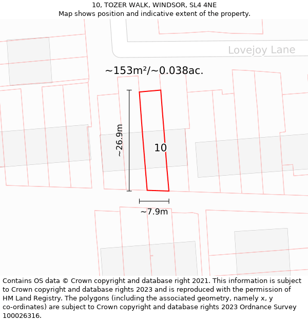 10, TOZER WALK, WINDSOR, SL4 4NE: Plot and title map