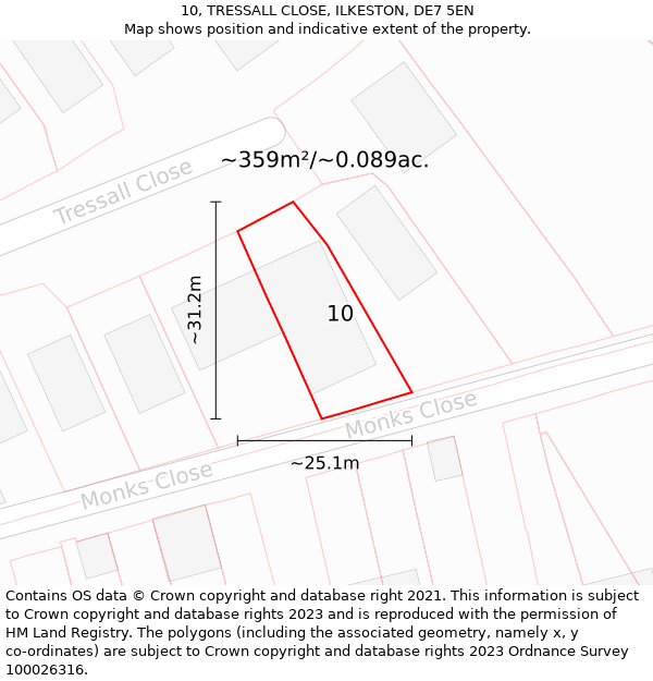 10, TRESSALL CLOSE, ILKESTON, DE7 5EN: Plot and title map