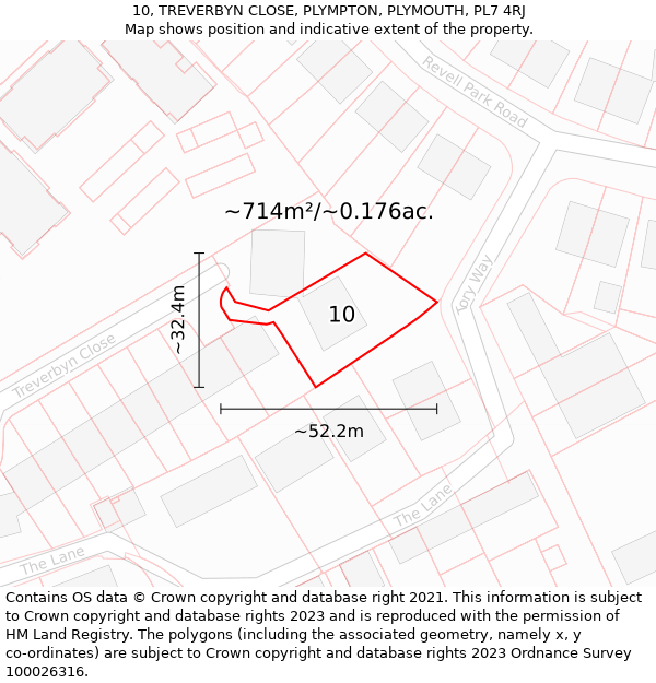 10, TREVERBYN CLOSE, PLYMPTON, PLYMOUTH, PL7 4RJ: Plot and title map