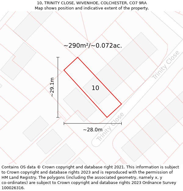 10, TRINITY CLOSE, WIVENHOE, COLCHESTER, CO7 9RA: Plot and title map