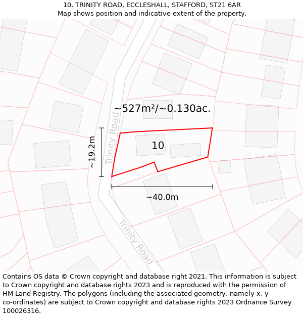 10, TRINITY ROAD, ECCLESHALL, STAFFORD, ST21 6AR: Plot and title map