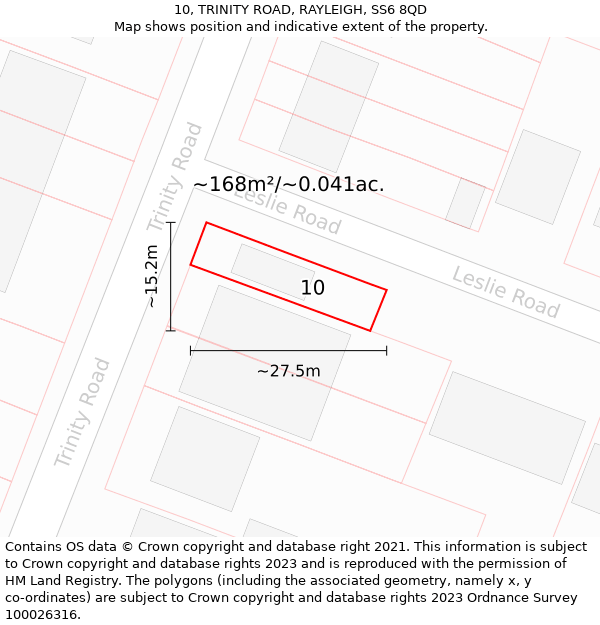 10, TRINITY ROAD, RAYLEIGH, SS6 8QD: Plot and title map