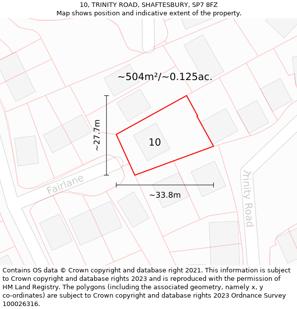 10, TRINITY ROAD, SHAFTESBURY, SP7 8FZ: Plot and title map