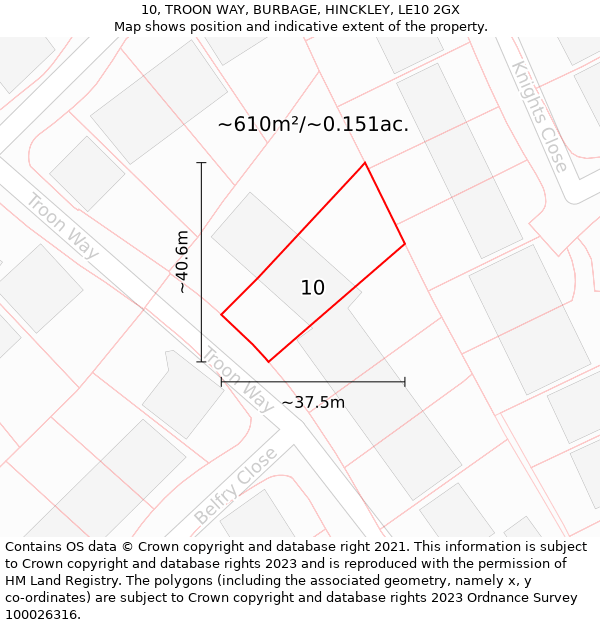 10, TROON WAY, BURBAGE, HINCKLEY, LE10 2GX: Plot and title map