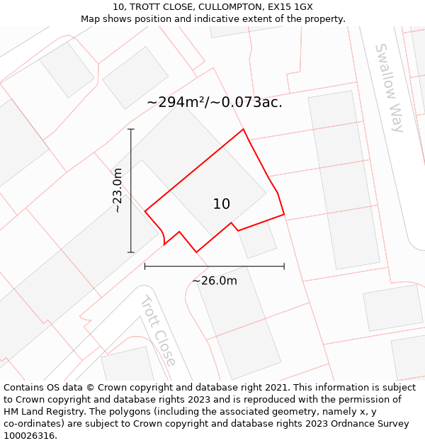 10, TROTT CLOSE, CULLOMPTON, EX15 1GX: Plot and title map