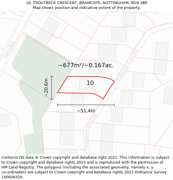 10, TROUTBECK CRESCENT, BRAMCOTE, NOTTINGHAM, NG9 3BP: Plot and title map