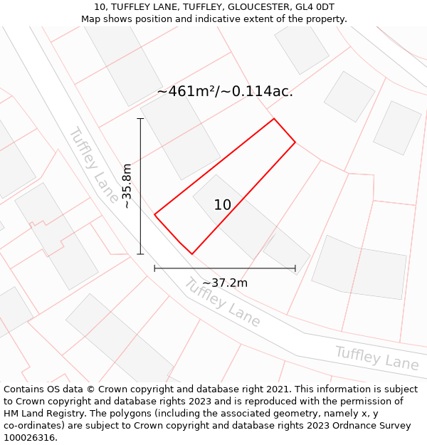 10, TUFFLEY LANE, TUFFLEY, GLOUCESTER, GL4 0DT: Plot and title map