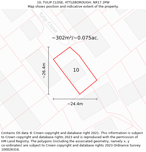 10, TULIP CLOSE, ATTLEBOROUGH, NR17 2PW: Plot and title map