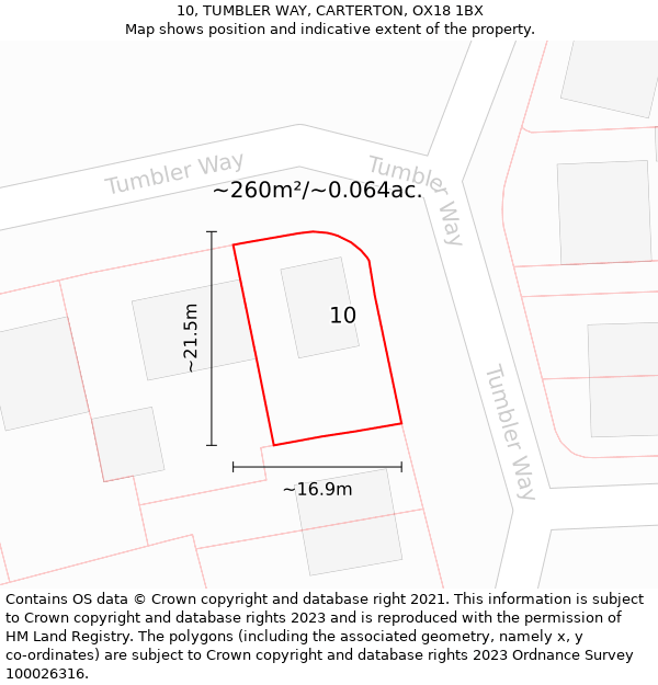 10, TUMBLER WAY, CARTERTON, OX18 1BX: Plot and title map