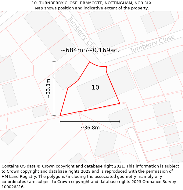 10, TURNBERRY CLOSE, BRAMCOTE, NOTTINGHAM, NG9 3LX: Plot and title map