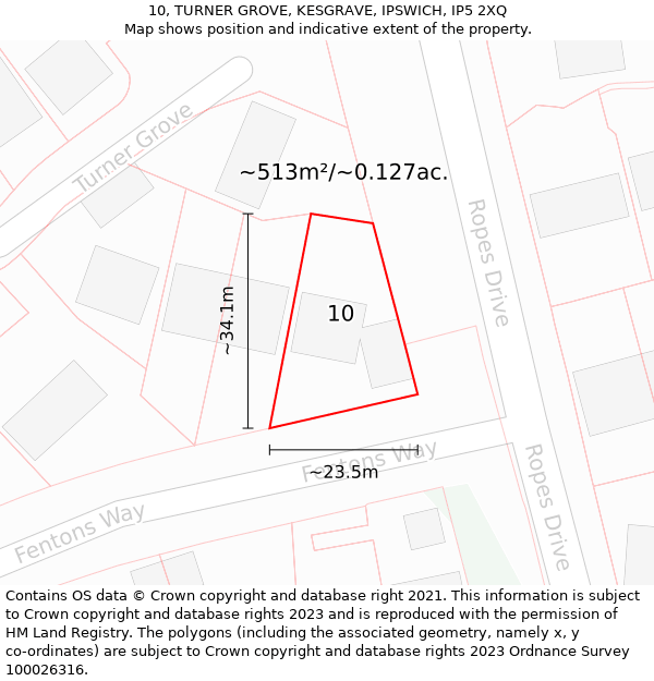 10, TURNER GROVE, KESGRAVE, IPSWICH, IP5 2XQ: Plot and title map