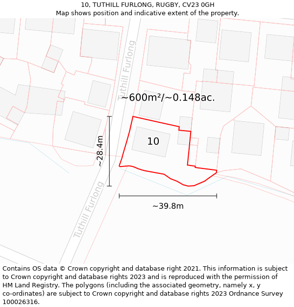 10, TUTHILL FURLONG, RUGBY, CV23 0GH: Plot and title map