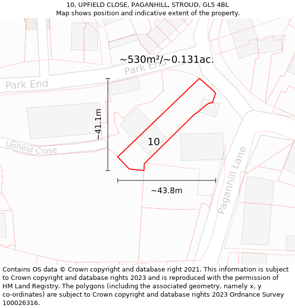 10, UPFIELD CLOSE, PAGANHILL, STROUD, GL5 4BL: Plot and title map