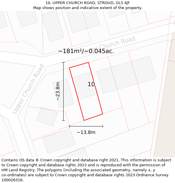 10, UPPER CHURCH ROAD, STROUD, GL5 4JF: Plot and title map