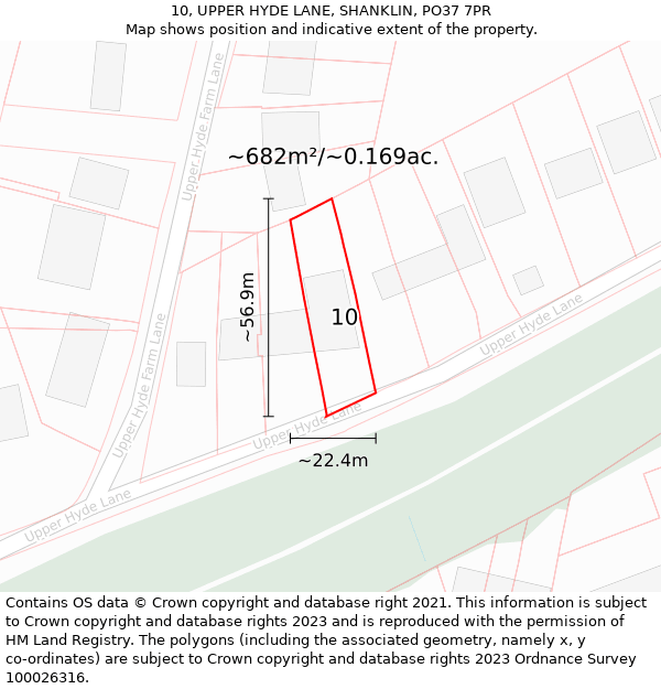 10, UPPER HYDE LANE, SHANKLIN, PO37 7PR: Plot and title map