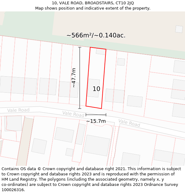 10, VALE ROAD, BROADSTAIRS, CT10 2JQ: Plot and title map