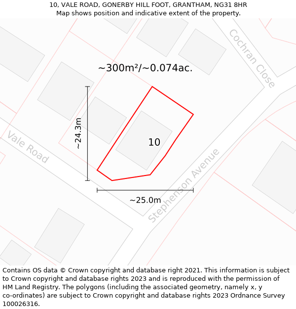 10, VALE ROAD, GONERBY HILL FOOT, GRANTHAM, NG31 8HR: Plot and title map