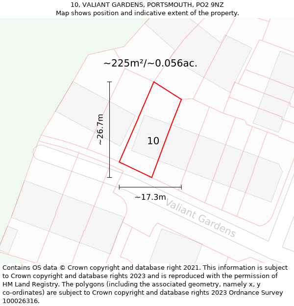 10, VALIANT GARDENS, PORTSMOUTH, PO2 9NZ: Plot and title map