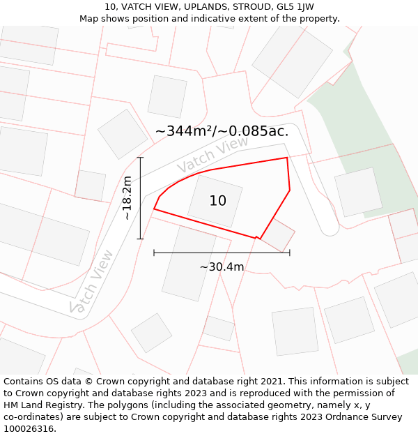 10, VATCH VIEW, UPLANDS, STROUD, GL5 1JW: Plot and title map