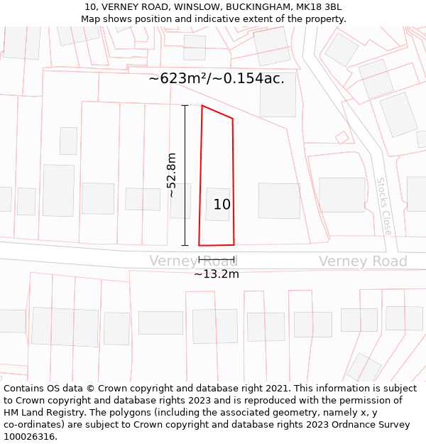 10, VERNEY ROAD, WINSLOW, BUCKINGHAM, MK18 3BL: Plot and title map