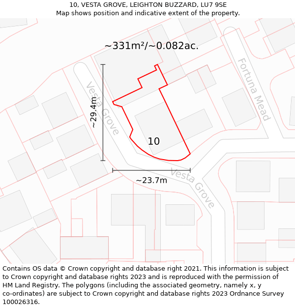 10, VESTA GROVE, LEIGHTON BUZZARD, LU7 9SE: Plot and title map