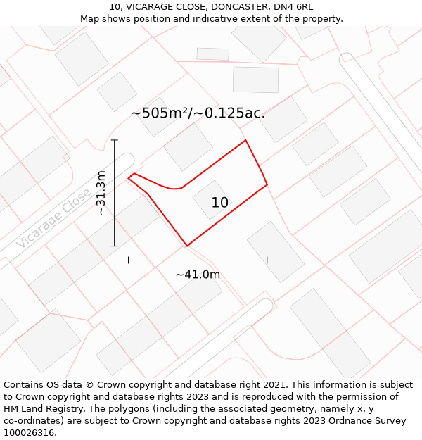 10, VICARAGE CLOSE, DONCASTER, DN4 6RL: Plot and title map