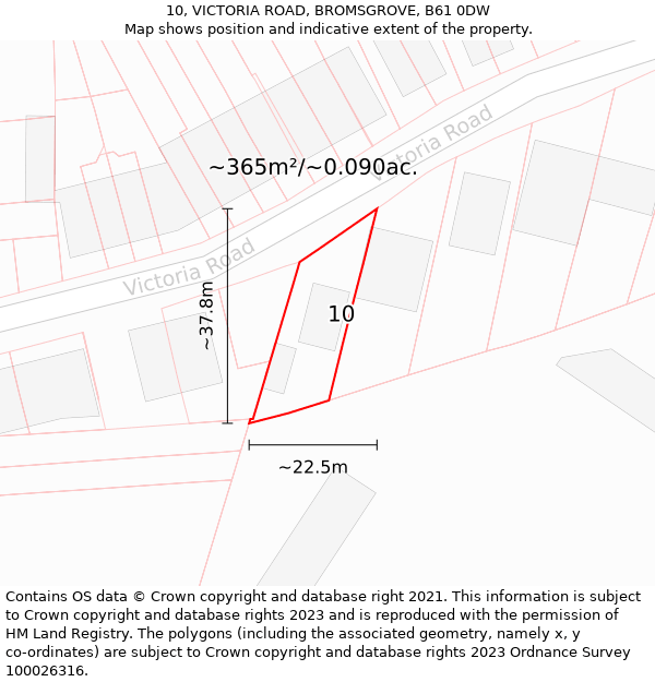 10, VICTORIA ROAD, BROMSGROVE, B61 0DW: Plot and title map