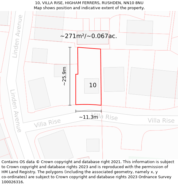 10, VILLA RISE, HIGHAM FERRERS, RUSHDEN, NN10 8NU: Plot and title map