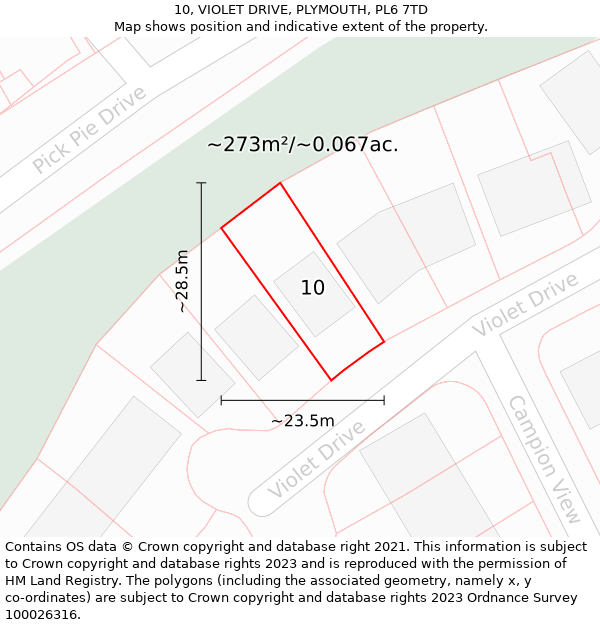 10, VIOLET DRIVE, PLYMOUTH, PL6 7TD: Plot and title map