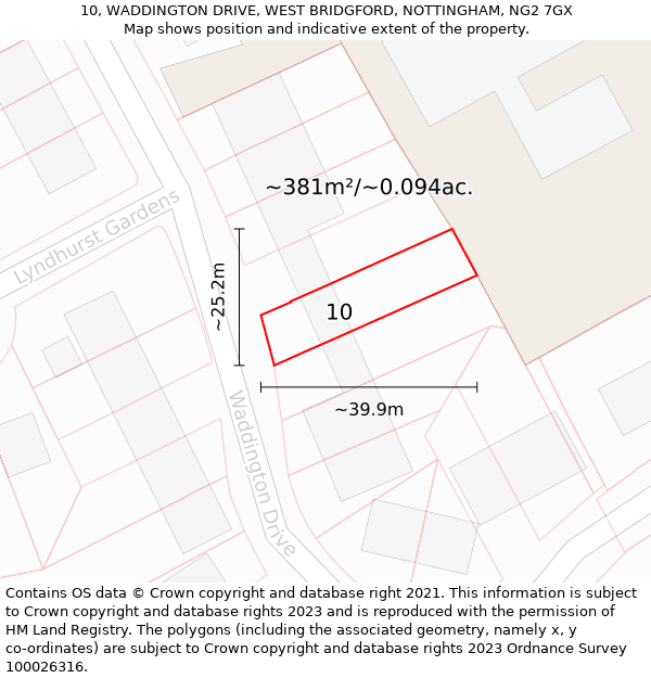 10, WADDINGTON DRIVE, WEST BRIDGFORD, NOTTINGHAM, NG2 7GX: Plot and title map