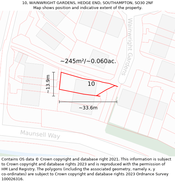 10, WAINWRIGHT GARDENS, HEDGE END, SOUTHAMPTON, SO30 2NF: Plot and title map