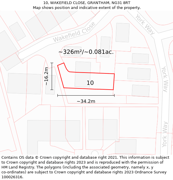 10, WAKEFIELD CLOSE, GRANTHAM, NG31 8RT: Plot and title map