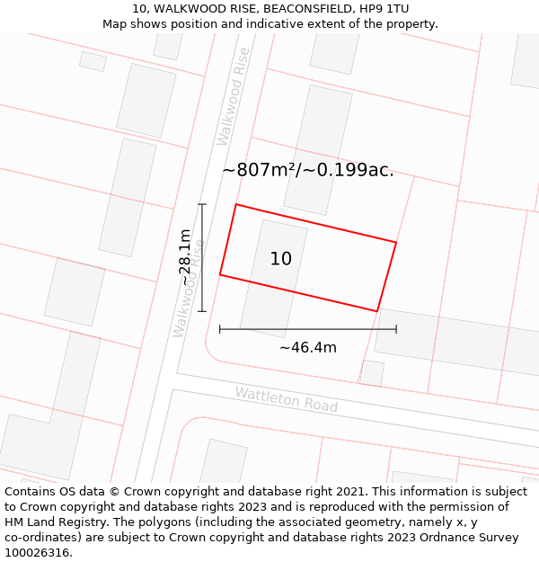 10, WALKWOOD RISE, BEACONSFIELD, HP9 1TU: Plot and title map