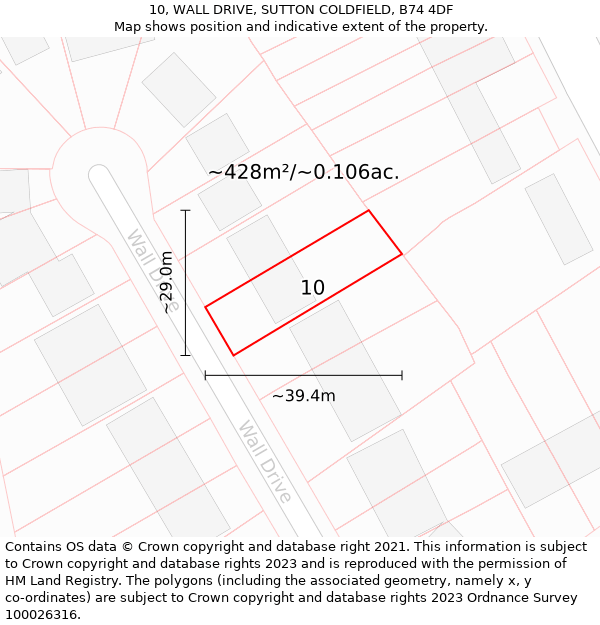 10, WALL DRIVE, SUTTON COLDFIELD, B74 4DF: Plot and title map