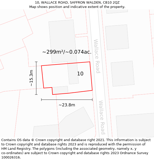 10, WALLACE ROAD, SAFFRON WALDEN, CB10 2QZ: Plot and title map