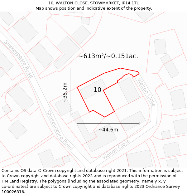 10, WALTON CLOSE, STOWMARKET, IP14 1TL: Plot and title map