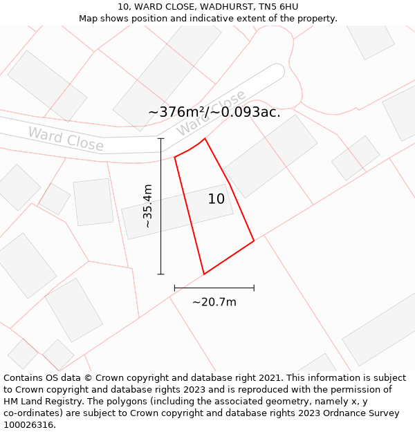 10, WARD CLOSE, WADHURST, TN5 6HU: Plot and title map