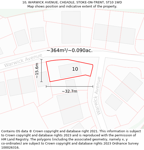 10, WARWICK AVENUE, CHEADLE, STOKE-ON-TRENT, ST10 1WD: Plot and title map